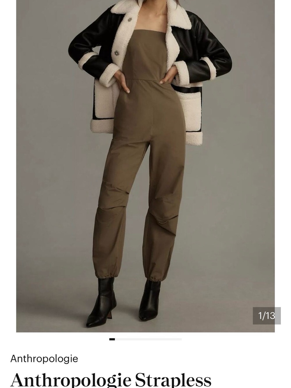 Anthropologie Olive Strapless Utility Jumpsuit